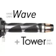 KiWAV Motorcycle Wave Grips Dark Gray with Tower Bar Ends Titanium Gold/Silver