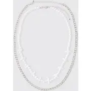 Mens 2 Pack Pearl And Metal Chain Necklaces In Silver