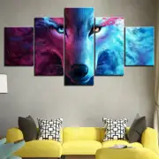 Color Wolf Picture 5 Piece Canvas Print Wall Art Poster Home Decoration