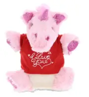 DolliBu I LOVE YOU Super Soft Plush Unicorn Hand Puppet with Red Shirt - 9"