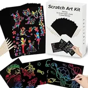 Rainbow Magic Scratch Off Paper Art Kit - 50 Sheets & 6 Wooden Stylus - Non-Toxic, Thick Cardstock - Ideal for Kids, Adults & Craft Projects