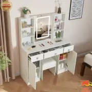 White Dressing Table with Stool and LED Lighted Mirror Vanity Set Makeup Desk
