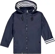 [Breizh Ocean] LANNION - Waxed Unisex Children's Raincoat with Hood - Striped Marine Lining, Inner Striped Jersey with Stand-Up Collar, Rain Cover - 1 Year to 14 Years, navy, 3 Years