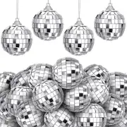 24 Pieces Mini Disco Ball Ornaments 70s Party Decor Cake Topper Hanging Refle...