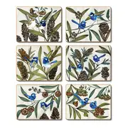 Country Kitchen Blue Wren Cinnamon Cork Back Placemats Set 6