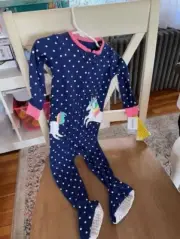 Toddler 12 months Carters Blue Polka Dot Unicorn Footed Pajama
