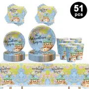 Let the Adventure Begin Travel around World Theme Party Tableware 10 Guest Pack Plates Cups Napkins Tablecloth