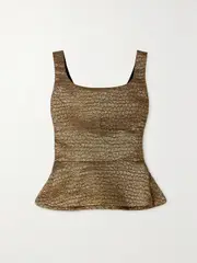 [LIBEROWE] LIBEROWE - + Net Sustain Metallic Jacquard Peplum Top - Gold - small small Gold