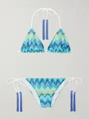 [Missoni] Missoni - Mare Fringed Striped Crochet-knit Triangle Bikini - Turquoise - IT48 IT 48 Blue