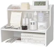Desk Storage Rack with Durable Material, Bed Tray Table Laptop Stand, White Desktop Stand Shelf, Office Home Small Bookshelf, Storage Display Shelf for Stationery Cosmetics Toy (46.5 * 21 * 30 CM) ﻿