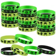 48PCS Green Alien Party Rubber Bracelets, Outer UFO Space Alien Themed Birthd...