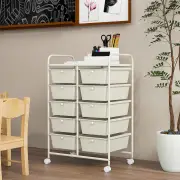 Costway10-Drawer Storage Cart with Universal Wheels and Removable Drawer-White