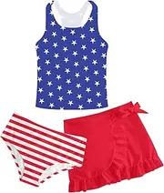 [Cutemile] Girls Swimsuit 3 Piece Bathing Suit Tankini Set with Cover Up Beach Skirt Bikini Swimwear 6-12 Years