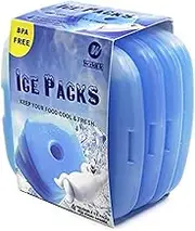 WORLD-BIO Ice Freezer Packs for Lunch Box Cooler, Reusable Cool Refreeze Blocks for Lunch Bags, Keeps Food Cold & Fresh - Great for Kids School Lunch Boxes, Office/Picnic Lunch Set of 4, Blue