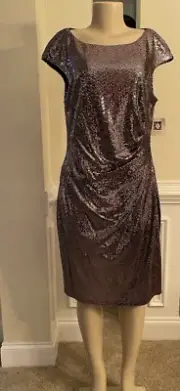 Anne Klein Womens RoseGold/Sequined Party Dress Mock Neck Midi Dress 14