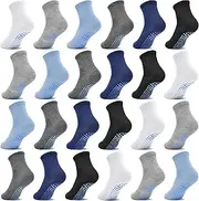 [DECOVICI] Children's Stopper Socks, ABS Non-Slip Boys and Girls Children's Socks Non-Slip Baby Toddler Socks for 1-7 Years 12/24 Pairs, 05 Black*4+White*4+Blue*4+Light Grey*4+Dark Grey*4+Navy*4, 1-3