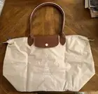 LONGCHAMP LE PLIAGE BEIGE Limited Ed EIFFEL TOWER EMBROIDERED MEDIUM Long Handle