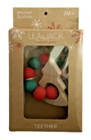 Lila & Jack Teether. Holiday Collection 3 Months + BPA Free Silicone & Wood