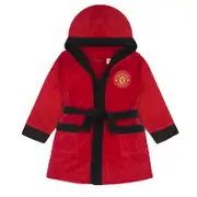 Manchester United FC Manchester United Baby Dressing Gown Toddler Robe Hooded Fleece OFFICIAL Gift Red 0-6 Months