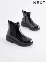 Black Patent Wide Fit (G) Chunky Chelsea Ankle Boots (650456) | $72 - $88