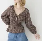 *NWT* J.Crew V-Neck Smocked-Waist Top in Mocha Floral, Size M