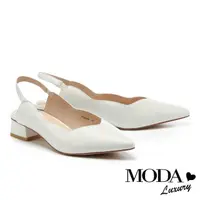 在飛比找momo購物網優惠-【MODA Luxury】極簡氣質波浪剪裁後繫帶粗低跟鞋(白