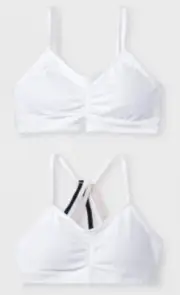 New Maidenform Girls' 2pk Seamfree Strappy Ruched Crop Bras White Sz Small