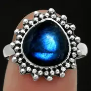 Blue Fire Labradorite - Madagascar 925 Sterling Silver Ring s.7.5 Jewelry R-1095