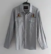 Howler Brothers Gaucho Snapshirt Mens Size Medium Ocean Offerings Grey Shirt NWT