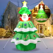 6Ft Inflatable Christmas Tree with POP-UP Santa, Outside Led Lighted Christma...