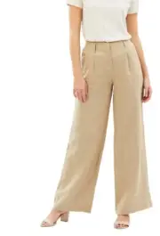 R M WILLIAMS BNWT Beige 100% Linen Amby Wide Leg Pants Size 18