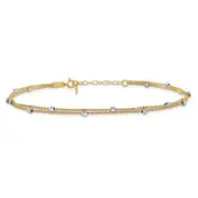 14K Solid Two Tone Gold 2 Stand Spiga Wheat Link Beads Anklet Bracelet