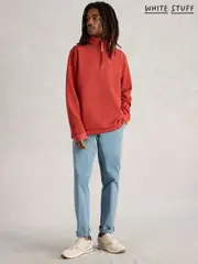 White Stuff Red 100% Cotton Pique Half Zip Sweatshirt (F67093) | $138