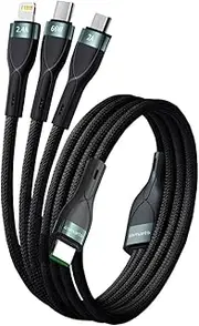 4smarts USB C to Lightning Cable, Premium 3-in-1 Multi Charging Cable, 5A Fast Charge & Data Transfer, 1.5m Nylon Braided USB-C, Lightning, Micro-USB, Universal Compatibility, Black