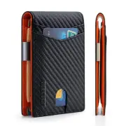 Mens Front Pocket Money Clip Wallet RFID Blocking Carbon Fiber Wallet with ID...