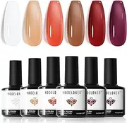 Modelones Fall Gel Nail Polish Set, 6 Colors Jelly Gel Polish White Orange Nude Brown Gel Neutral Nail Art Design Translucent Gel Nail Kits Soak Off LED Lamp Manicure Salon DIY Girl Women Gift
