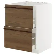 METOD / MAXIMERA base cab f sink+2 fronts/2 drawers, white/Stensta dark brown ash veneer, 60x60x80 cm