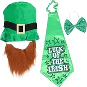 [Generic] 1 Set St. Patrick's Ties for Men Costume Hat Tie and Pocket Square Bow Tie Irish's Day Necktie Irish's Day Cosplay Decor Festival Headwear Decors Party Supply Cloth Green