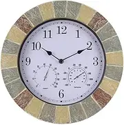 Clocks Outdoor with Temperature and Humidity Outdoor Clocks for The Garden Wall Mounted Waterproof Moistureproof and Dustproof