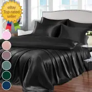 7Pcs Satin Sheets California King Size Bed Set Satin Sheet Set, Black Bed Sheets