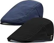 [Qossi] 2 Pack Men's Cotton Flat Cap Ivy Gatsby Newsboy Hunting Hat