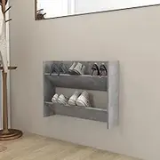 Narrow Shoe Rack, Shoe Organizer Cabinet with 2 Tipping Shelf, Wood Wall Shoe Cabinet for Entryway, Foyer, Hallway, 80x18x60 cm, Concrete Grey