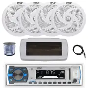 Pyle Bluetooth Marine Receiver, Cover, Antenna,Wire, 4x 6'' 240W White Speakers
