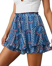 [Aoudery] Flowy Shorts for Women Casual Cute Floral Skorts Chiffon Ruffle Tennis Mini Skirts Butterfly Summer Boho Shorts