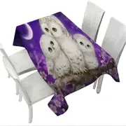Purple Floral Art Owl Family Tablecloth