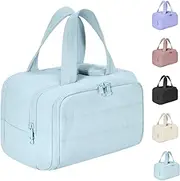 [Generic] Cureaway Travel Cosmetic Bag, Large Capacity Wide-Open Travel Cosmetic Bag, Curetoaway Toiletry Bags, Dry-and-Wet Separation with Divider and Handle, 4-in-1 Puffy Multi-Functional Bags (Blue)
