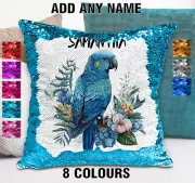 Blue Parrot Cushion Cover Sequin Throw Pillow Flip Sequin Personalised