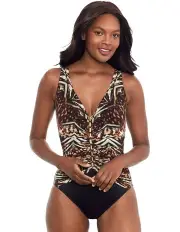 [Miraclesuit Swim] Tribal Tigress Charmer V Neck Tummy Control Swimsuit in Black Multi