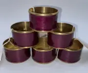 Plum Burgundy Purple Enamel Over Brass Round Napkin Rings Set Of 6 Pearlized