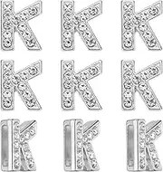 uxcell 30pcs Letter Charm, Rhinestone Letter K Charm Crystal Alphabet Slide Wristbands Pendant for Jewelry Making Leather Collar Necklace, Silvery, 14mm